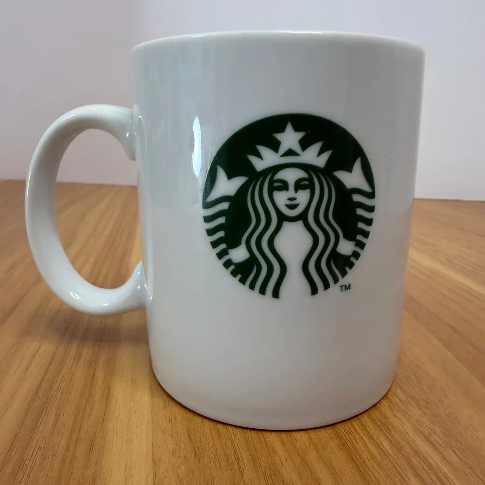 Starbucks White Ceramic Coffee Mug Tea Cup Green‎ Mermaid Siren Logo 15.2oz